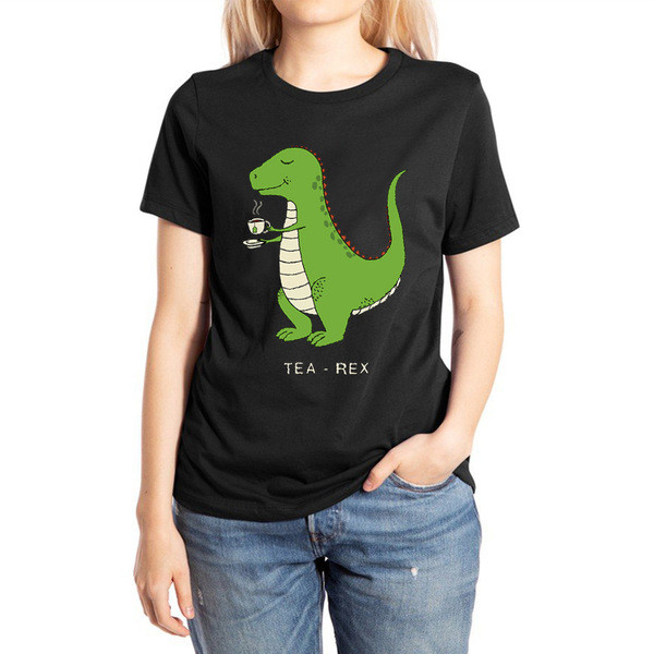 Ikdienas sieviešu T-krekls ar dinozauru aplikāciju un īsām piedurknēm