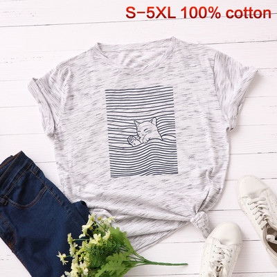 Naiste vabaaja t-särk kassipoegade aplikatsiooni ja lühikeste varrukatega