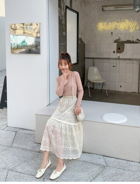 Novi model čipkane ženske suknje sa visokim strukom za proljeće i jesen