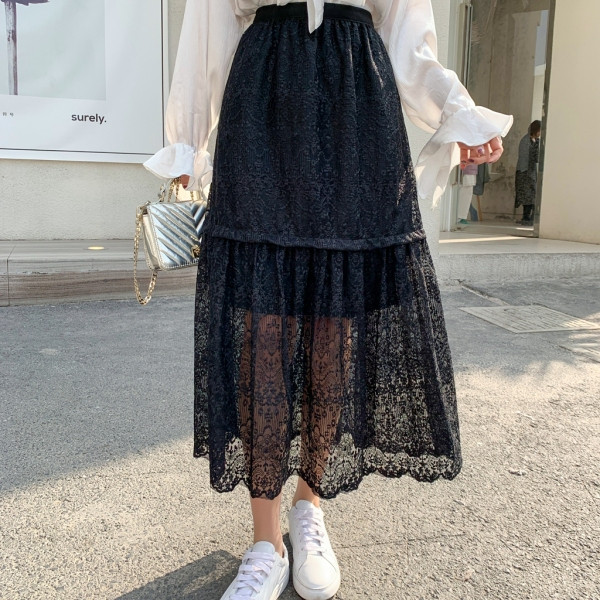 Novi model čipkane ženske suknje sa visokim strukom za proljeće i jesen