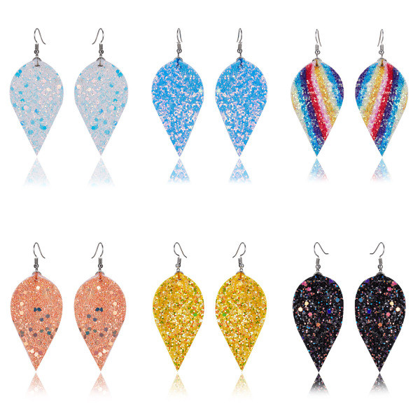 Cercei de dama in forma de frunza cu paiete