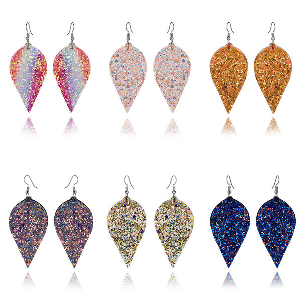 Cercei de dama in forma de frunza cu paiete