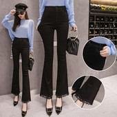 Novi model crnih ženskih hlača s čipkom i visokim strukom