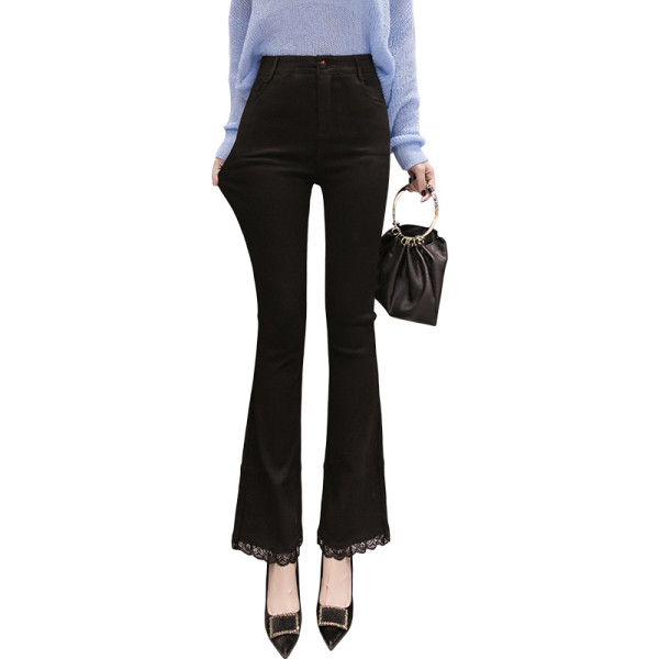 Novi model crnih ženskih hlača s čipkom i visokim strukom