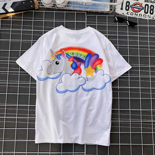 Moteriški pavasario-vasaros marškinėliai su vienaragio aplikacijomis