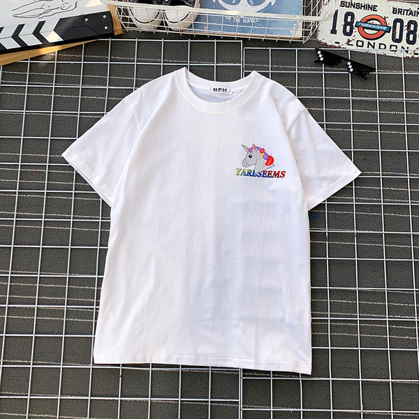 Moteriški pavasario-vasaros marškinėliai su vienaragio aplikacijomis