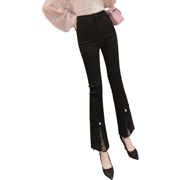 Moderne ženske hlače s čipkom, biserima i visokim strukom