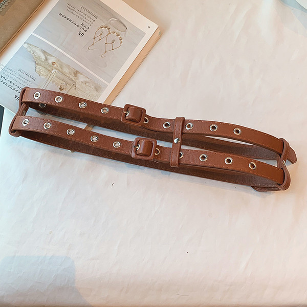 Dupla női ökobőr öv fém elemekkel