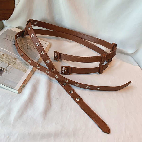 Dupla női ökobőr öv fém elemekkel