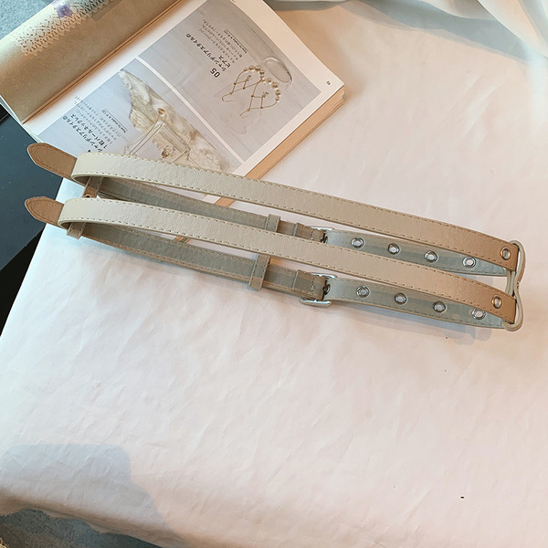 Dupla női ökobőr öv fém elemekkel