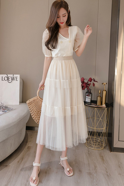 Naujo modelio moteriškas sijonas su tiuliu - aukštu liemeniu