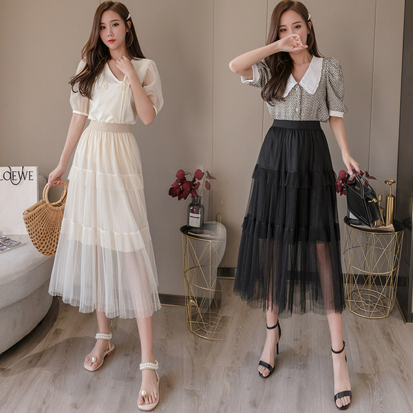 Naujo modelio moteriškas sijonas su tiuliu - aukštu liemeniu