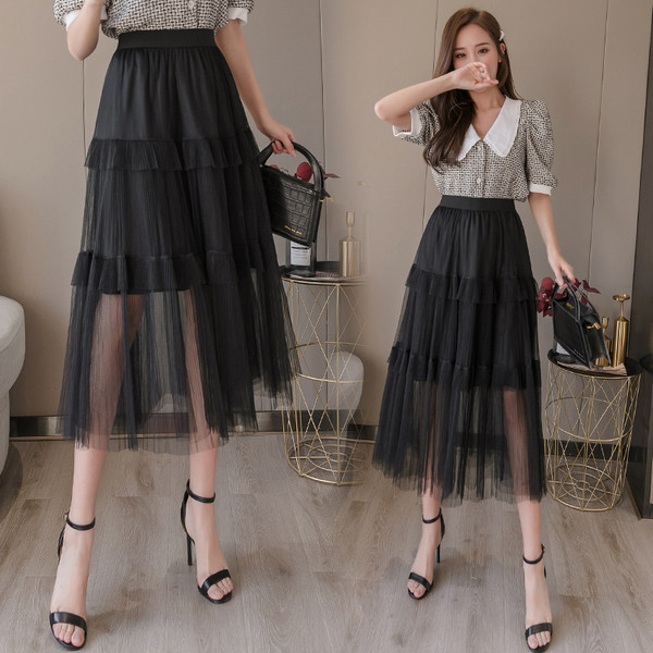 Naujo modelio moteriškas sijonas su tiuliu - aukštu liemeniu