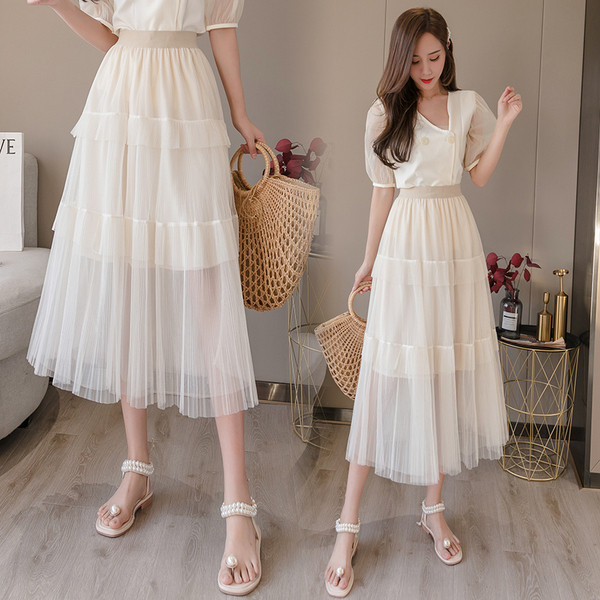 Naujo modelio moteriškas sijonas su tiuliu - aukštu liemeniu