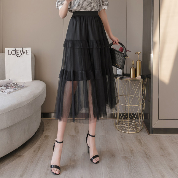 Naujo modelio moteriškas sijonas su tiuliu - aukštu liemeniu