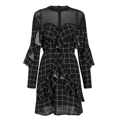 Elegantne naiste lühike kleit pikkade varrukate ja ovaalse kaelusega