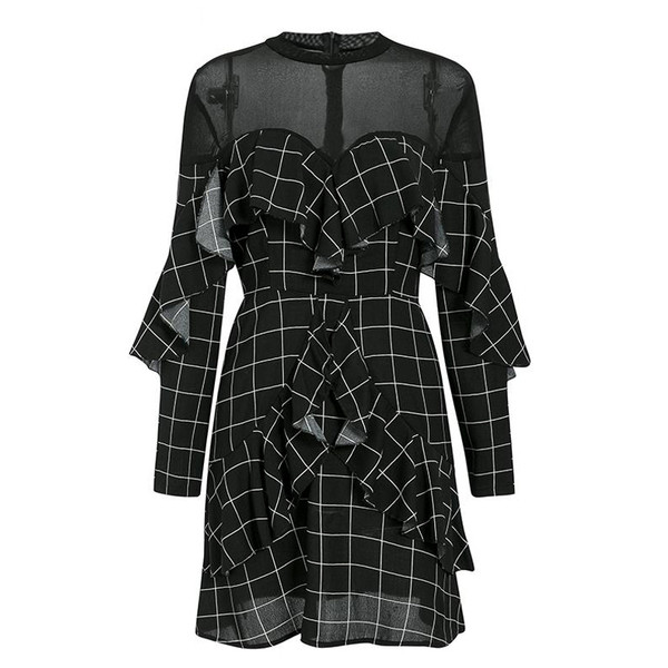 Elegantne naiste lühike kleit pikkade varrukate ja ovaalse kaelusega