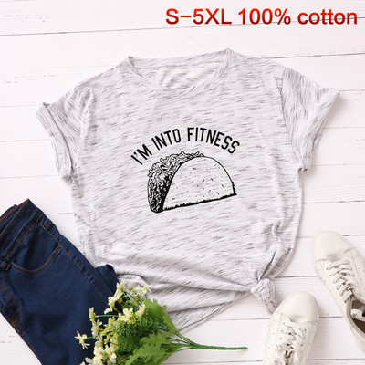 Moteriški laisvalaikio marškinėliai su raštu ir ovalia iškirpte