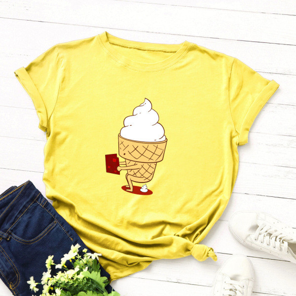 Színes rátéttel és O-nyakú női póló