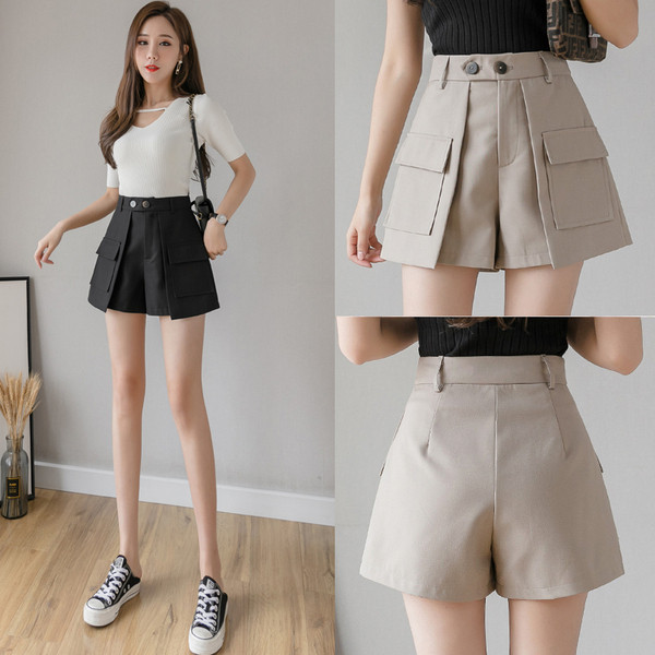 Ženske kratke hlače s visokim strukom i velikim džepovima