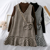 Retro sieviešu rūtainā kleita + maza somiņa ar metāla ķēdīti