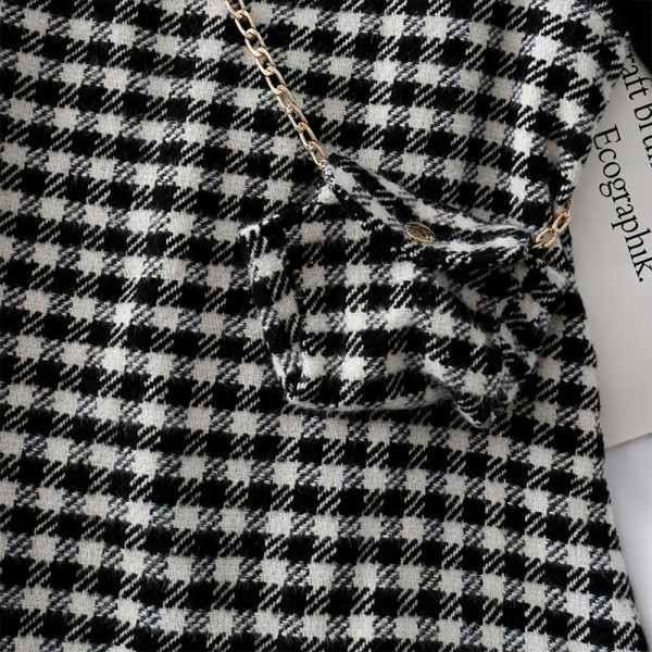 Retro sieviešu rūtainā kleita + maza somiņa ar metāla ķēdīti