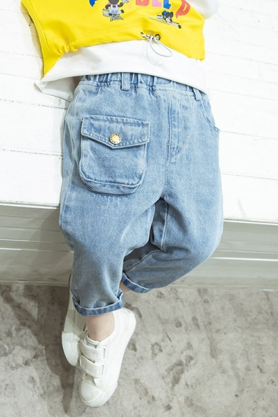 Pavasariniai vaikiški džinsai berniukams elastingu juosmeniu ir kišene