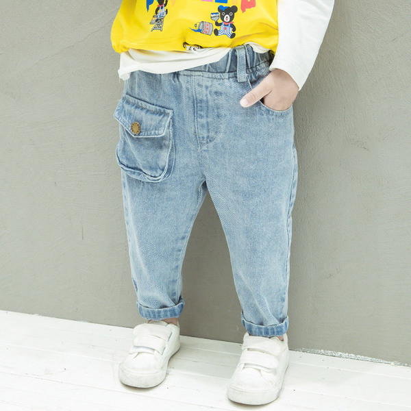 Pavasariniai vaikiški džinsai berniukams elastingu juosmeniu ir kišene