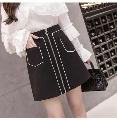 Modernus moteriškas sijonas su užtrauktuku, sagomis ir kišenėmis – du modeliai