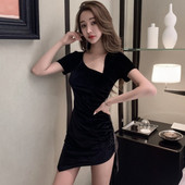 Rochie neagra de dama moderna cu maneci scurte