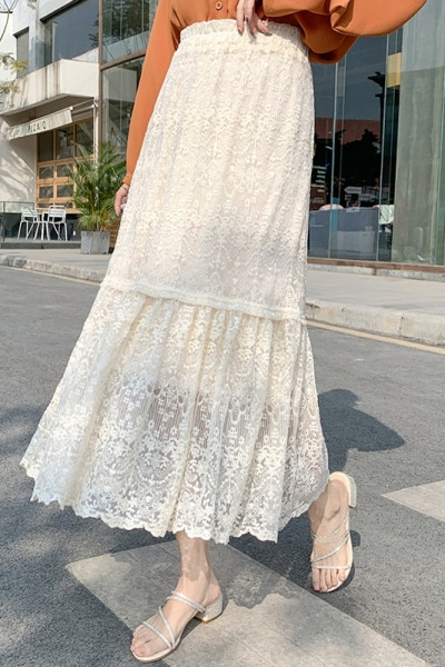 Modern női hosszú csipkevíz magas derékkal