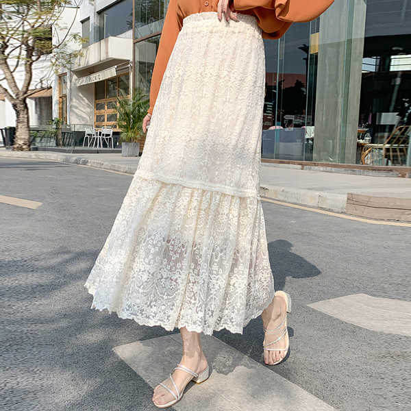 Modern női hosszú csipkevíz magas derékkal