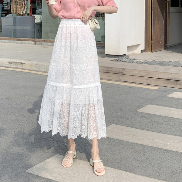 Modern női hosszú csipkevíz magas derékkal