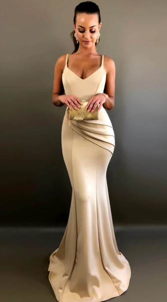 Rochie lunga de dama eleganta cu bretele subtiri si fermoar