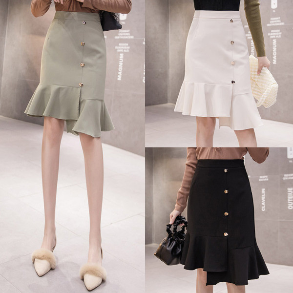 Modern női aszimmetrikus szoknya magas derékkal és gombokkal