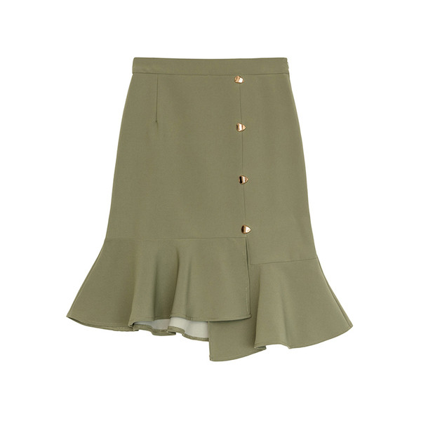 Modern női aszimmetrikus szoknya magas derékkal és gombokkal