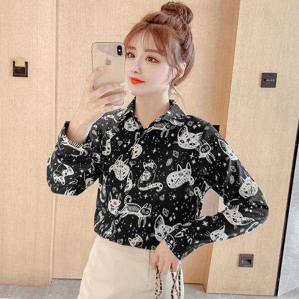 Нов модел ежедневна дамска риза с щампа и класическа яка