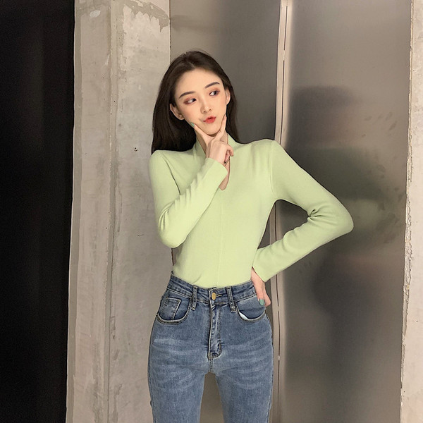 Laisva moteriška palaidinė su V formos iškirpte - prigludęs modelis