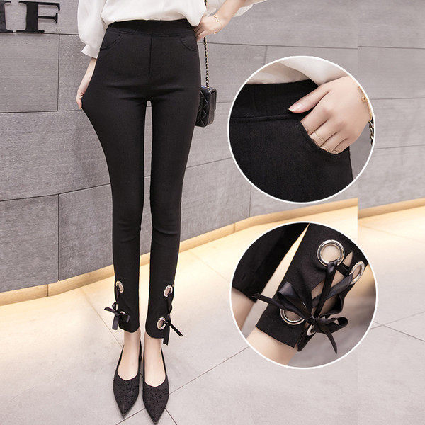 Elastīgi sieviešu legingi ar augstu vidukli un metāla elementiem