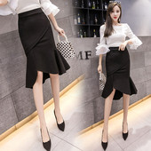 Fusta casual dama cu talie inalta - model asimetric