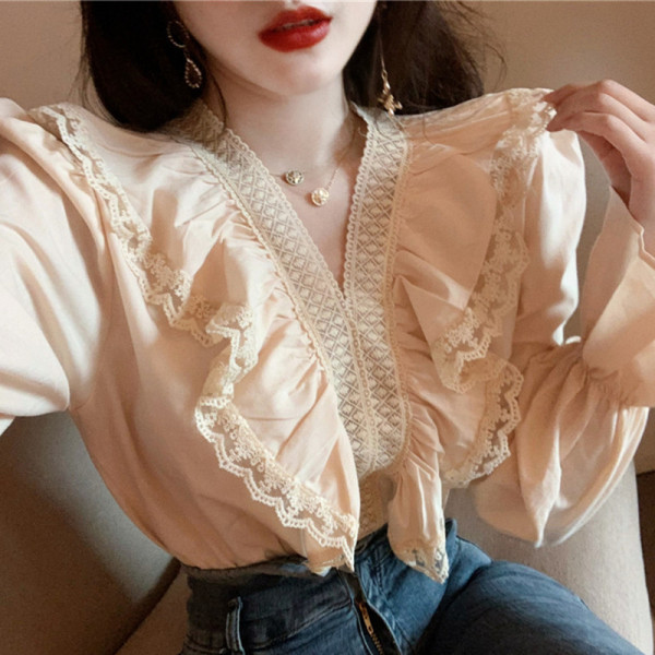 Retro női ing spitz nyakkivágással és békával