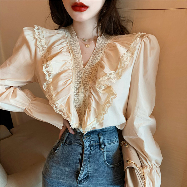 Retro női ing spitz nyakkivágással és békával