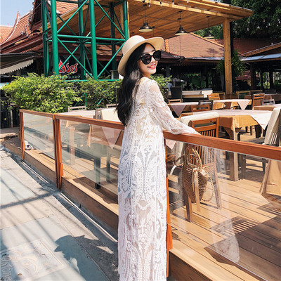 Pareo lung de dama din dantela cu maneci lungi