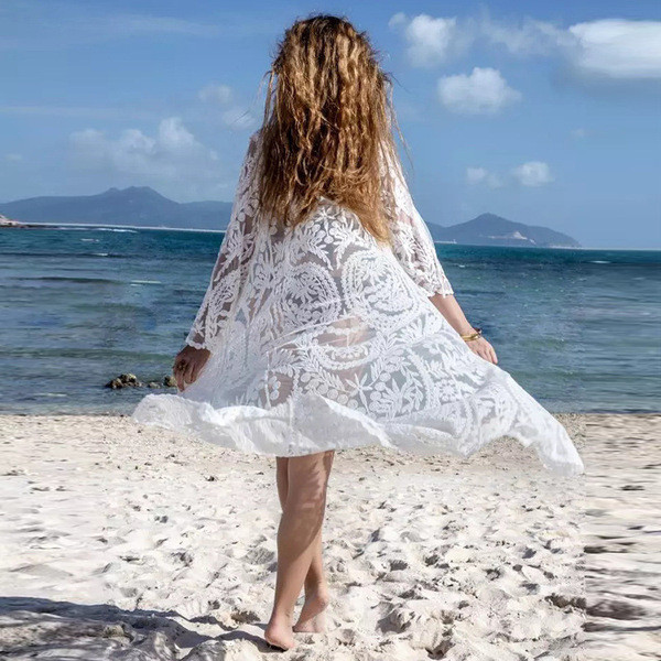 Pareo lung de dama din dantela cu maneci lungi