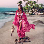 Pareo de dama roz cu maneci lungi si curea