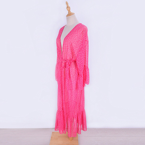 Pareo de dama roz cu maneci lungi si curea