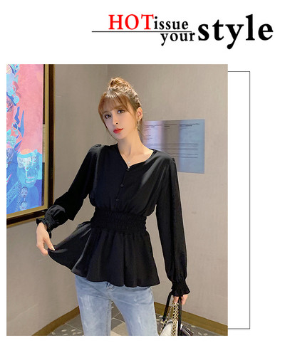 Új modell női blúz spitz nyakkivágással és gombokkal