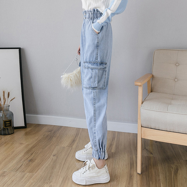 Blugi casual de dama cu talie elastica si buzunare