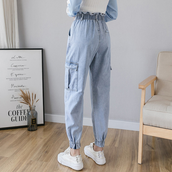 Blugi casual de dama cu talie elastica si buzunare