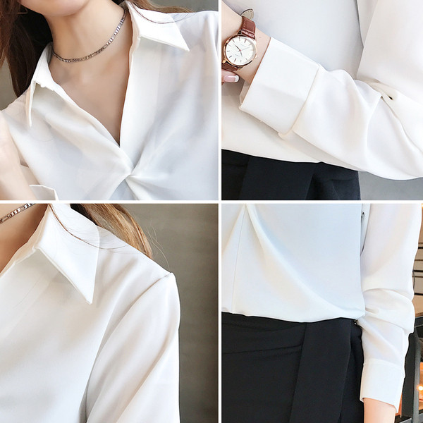 Modernūs moteriški marškiniai su špico iškirpte ir ilgomis rankovėmis